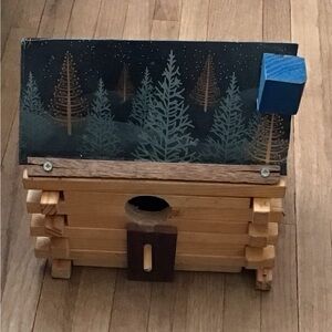 Wooden Birdhouse with Forest Design